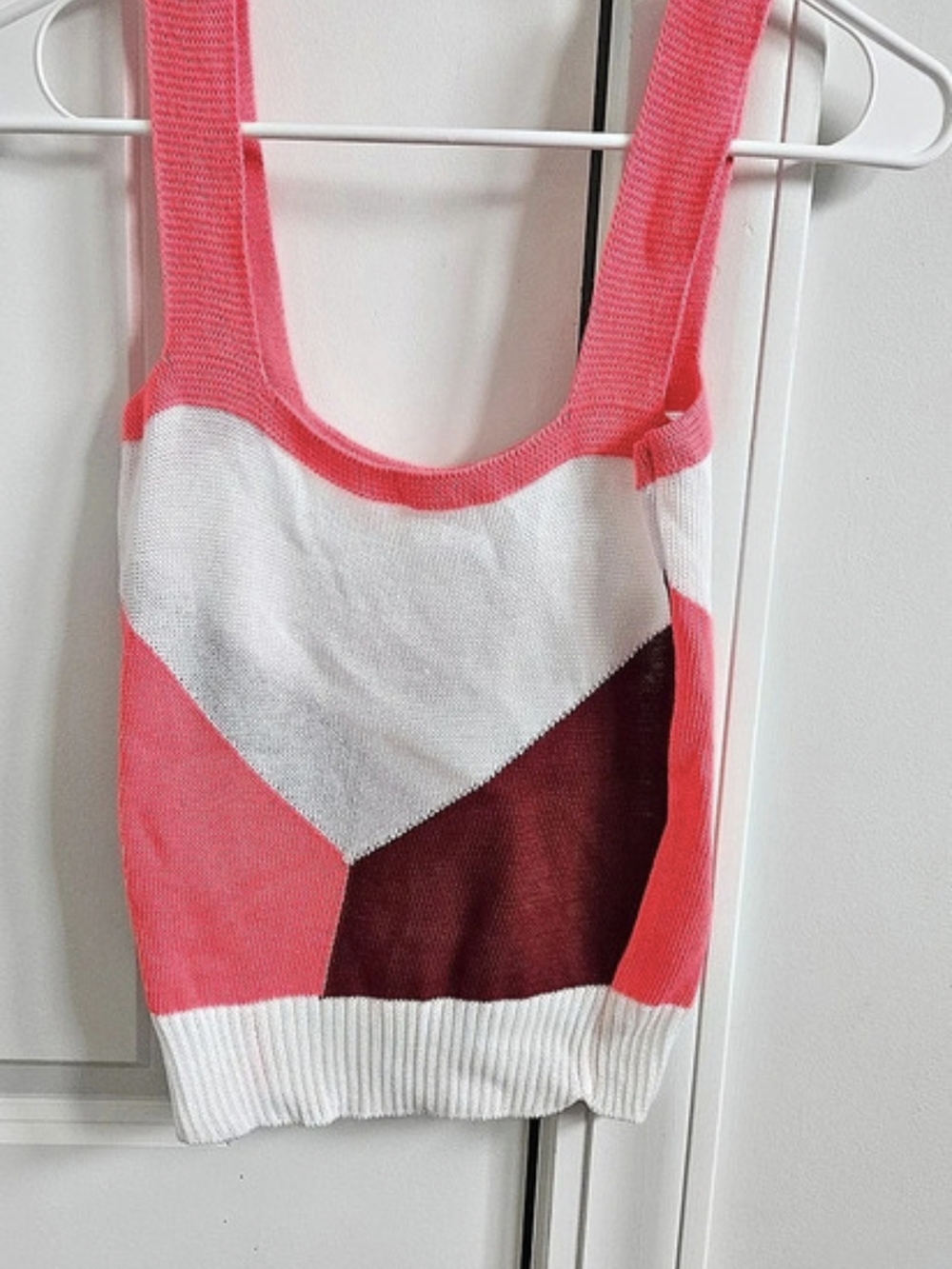 Color Block Knit Tank in Pink & White